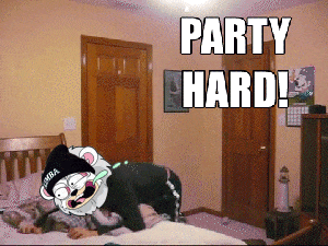 a cartoon of a person laying on a bed with the words party hard written above them