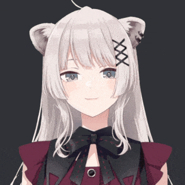 a girl with white hair has a black ribbon around her neck