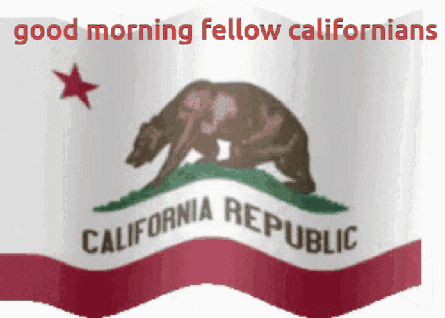 a california republic flag with a bear on top of it