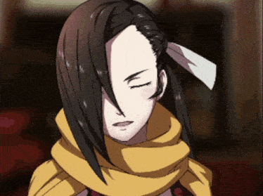 a cartoon character with a yellow scarf around her neck