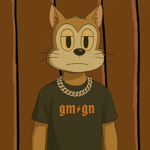 a cartoon of a cat wearing a chain around its neck