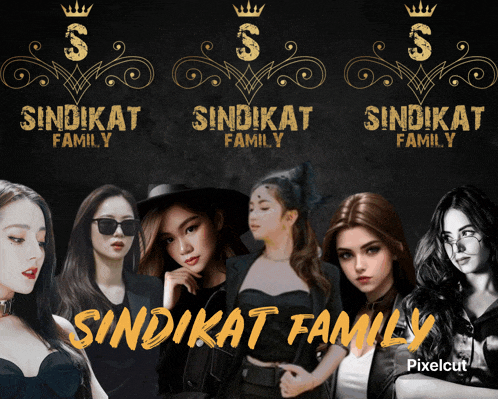 a group of women standing next to each other with the words sindikat family written in yellow