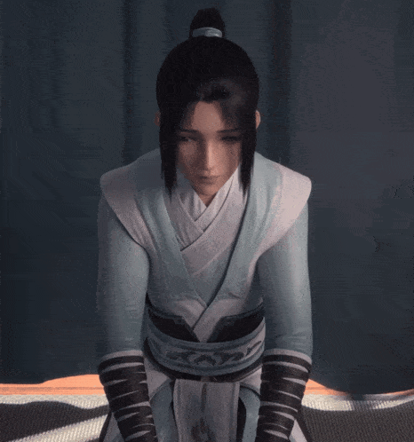 a cartoon character with a ponytail and a white shirt