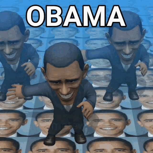 a cartoon of obama is surrounded by many other cartoons of obama