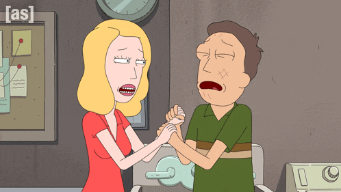 a cartoon of a woman holding a man 's hand with the word [ as ] on the bottom right