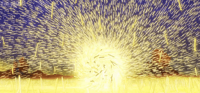 a painting of fireworks exploding in the sky