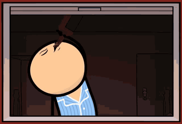 a cartoon of a man in pajamas eating a candy bar