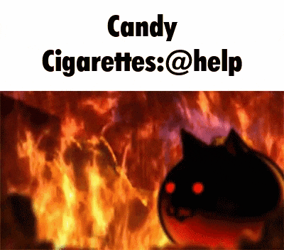 a candy cigarettes advertisement with a picture of a cat on fire