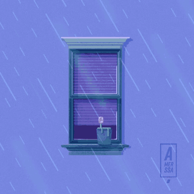 a drawing of a window with a flower in a pot and the letter a on the bottom