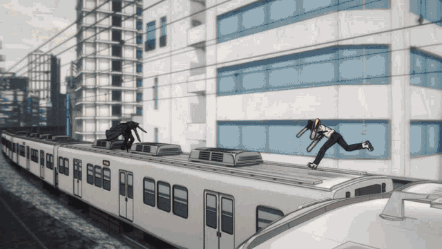 a person is jumping off the roof of a train with the number 888 on it