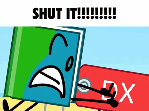 a picture of a book and a sign that says " shut it !!! "