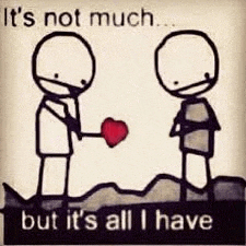 a couple of stick figures standing next to each other holding a heart in their hands .