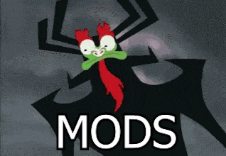 a cartoon character with the word mods written below it