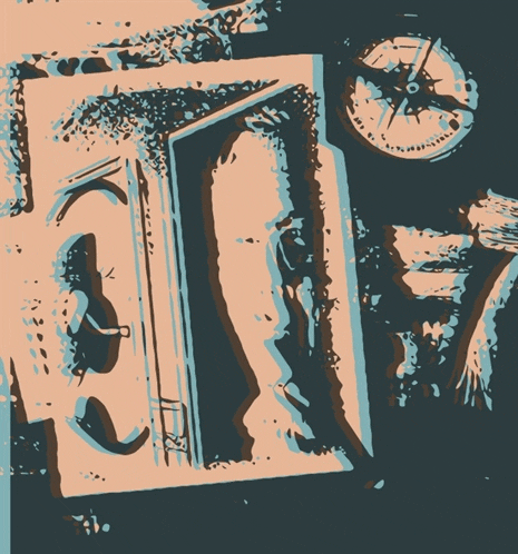 a drawing of a door and a clock that says ' a ' on it