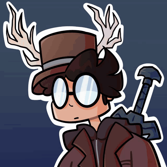 a cartoon drawing of a man wearing glasses and a top hat