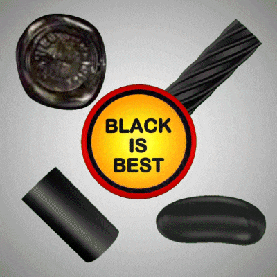 a sticker that says black is best is surrounded by black candy