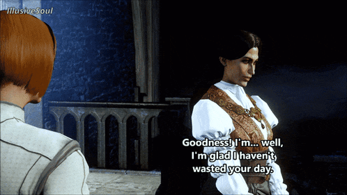 a woman in a video game says goodness i 'm well