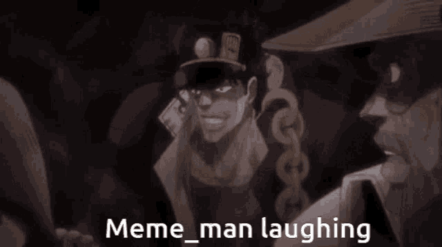 a meme man is laughing with another man behind him
