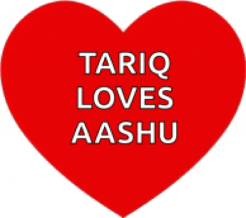 a red heart with the words " tariq loves aashu " written on it