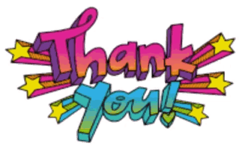 a colorful sign that says thank you with stars