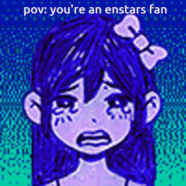 a drawing of a girl with a bow in her hair and the words pov you 're an enstars fan