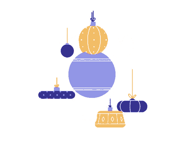 a bunch of christmas ornaments are hanging from strings