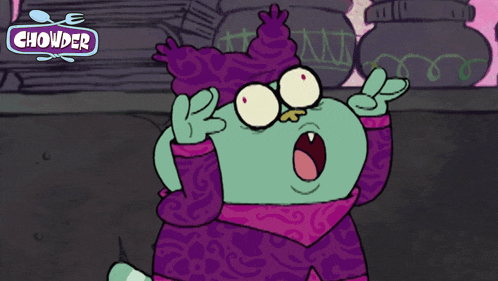 a cartoon character from chowder is giving the peace sign