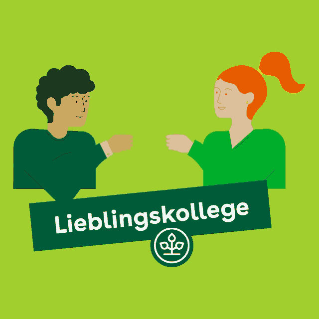 an illustration of a man and a woman giving each other a high five with the words lieblingskollege written below them