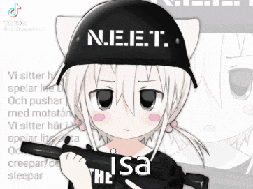 a girl with a helmet that says n.e.e.t. on it