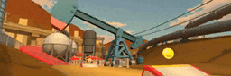a cartoon drawing of a oil rig with a yellow ball in the middle .
