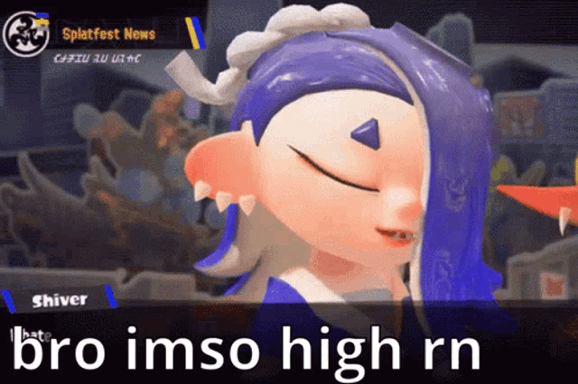 a cartoon character says bro imso high rn on a screen