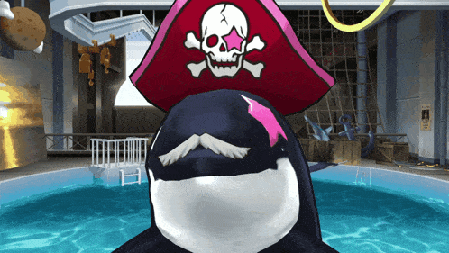 a cartoon shark wearing a pirate hat and mustache