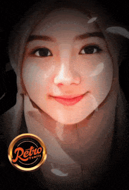 a woman wearing a hijab with a retro family logo