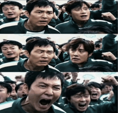 a group of men are screaming and making faces