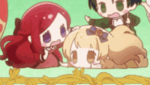 a group of anime characters are laying on top of each other .