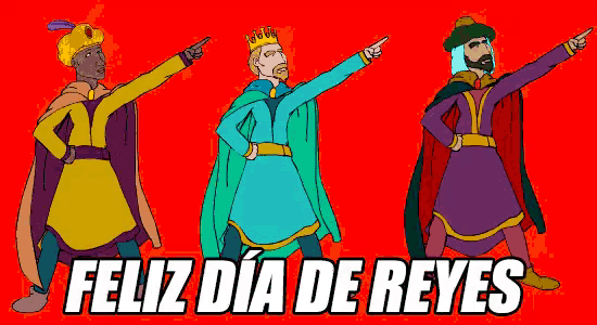 a cartoon of the three wise men with feliz dia de reyes written below them