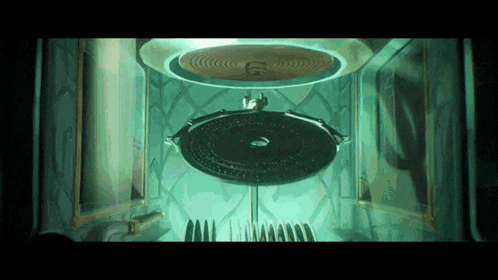 a green room with a circular object in the middle of it