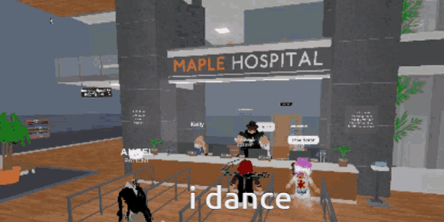 a group of people are playing a video game at maple hospital