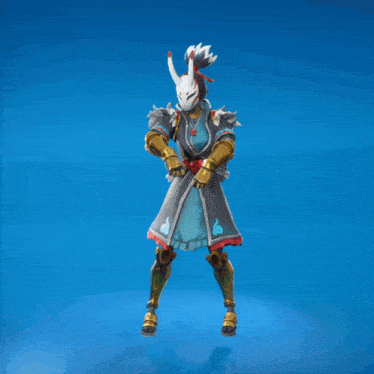 a video game character with a rabbit mask on his head
