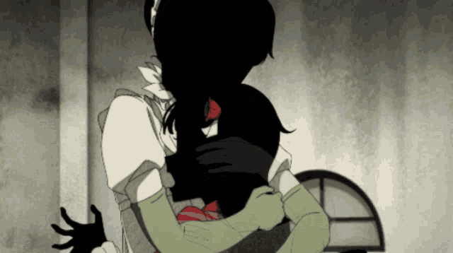 a silhouette of a woman hugging a child