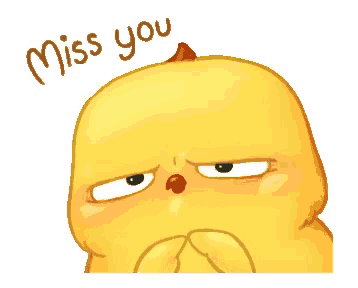 a yellow chicken with a red nose and the words miss you above it