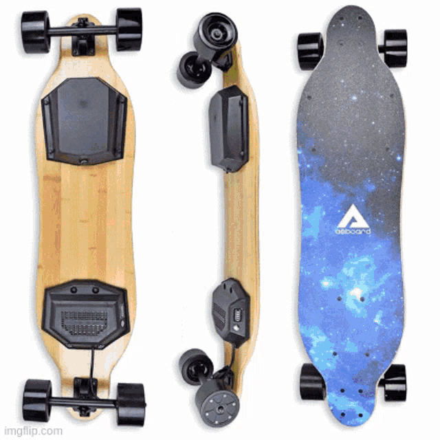 a skateboard with the letter a on it is shown from different angles