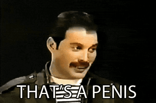 a man with a mustache says " that 's a penis " in white letters
