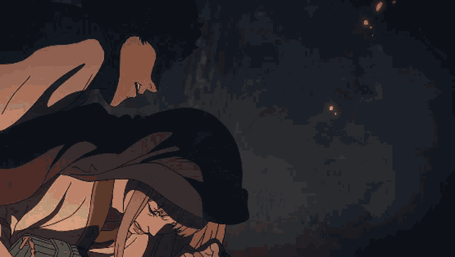 a man is holding a woman in his arms in a cartoon