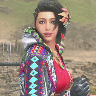 a woman with a flower in her hair is wearing a colorful jacket and gloves