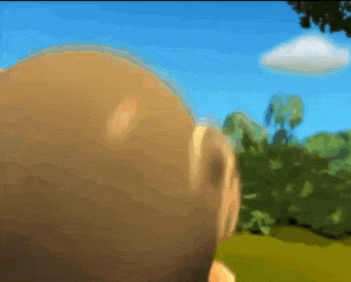 a blurry picture of a person 's head with a blue sky and trees in the background