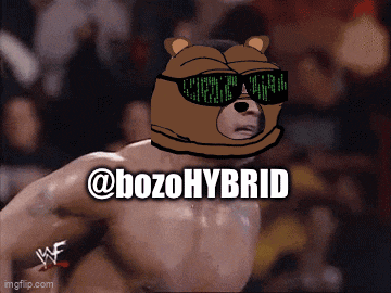 a cartoon of a shirtless wrestler with a bear head and the words @ bozohybrid