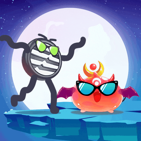 a cartoon character wearing sunglasses stands next to another cartoon character wearing sunglasses