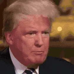 donald trump is wearing a suit and tie and making a face .