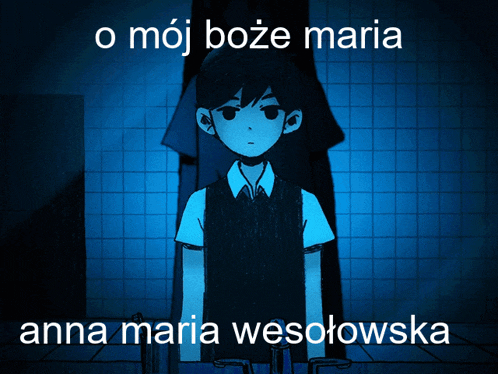 a cartoon of a boy with the words anna maria wesolowska underneath him